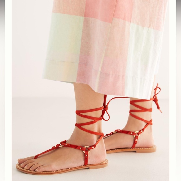 New🌟Anthropologie Pilcro Harness Tie Up Sandals Gladiator Leather-Red - Picture 3 of 10